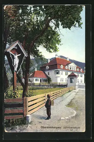 AK Oberammergau, Blick zur Schnitzerschule