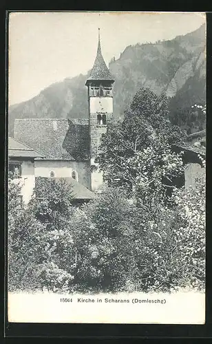 AK Scharans, Frühlingstag an der Kirche