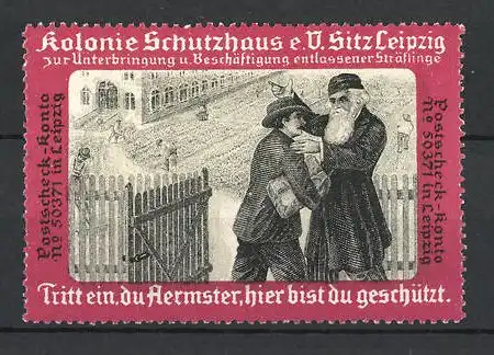Reklamemarke Leipzig, Kilonie Schutzhaus e.V. zur Unterbringung entlassener Sträflinge, Mann mit Vorsitzendem