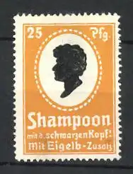 Reklamemarke Shampoon m. d. schwarzen Kopf und Eigelb-Zusatz, Herrenbüste