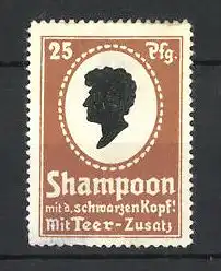 Reklamemarke Shampoon mit dem schwarzen Kopf und Teer-Zusatz, Herrenbüste