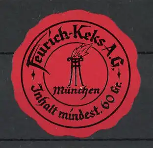 Präge-Reklamemarke Feurich-Keks AG, München, Fackel