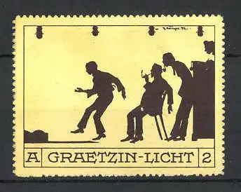Künstler-Reklamemarke Graetzin-Licht, Silhouettenspiel