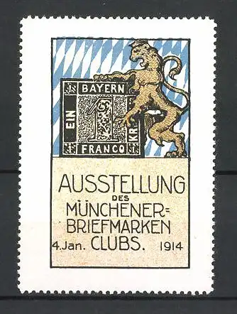 Reklamemarke München, Ausstellung des Münchener Briefmarkenklubs 1914, Löwe mit Wappen