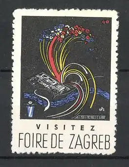 Künstler-Reklamemarke Zagreb, Foire 1957, Messelogo Blumenfeuerwerk