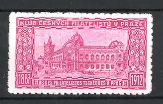 Reklamemarke Praze, Klub Ceskych Filatelistu 1887-1912, Gebäudeansicht, rot