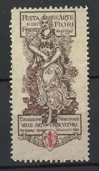 Reklamemarke Firenze, Festa delle Arte e dei Fiori 1897, Göttin sitzt auf dem Thron