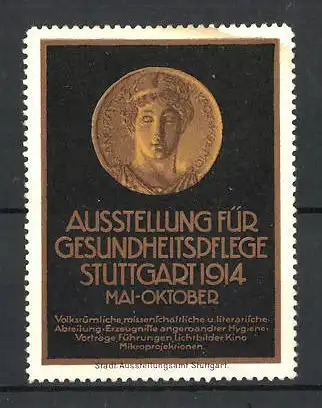 Reklamemarke Stuttgart, Ausstellung für Gesundheitspflege 1914, Abbildung einer Münze