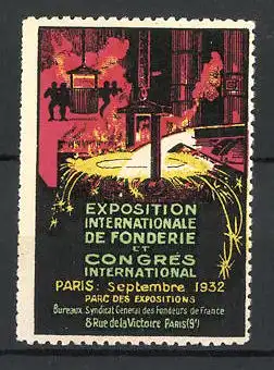 Reklamemarke Paris, Exposition Internationale de Fonderie et Conges International 1932, Blick in eine Schmiederei