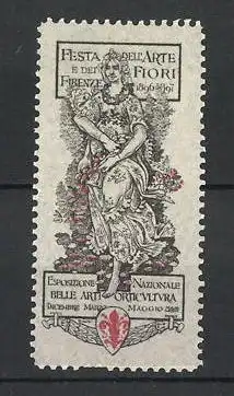 Reklamemarke Firenze, Festa dell'Arte e dell'Fiori 1896, Göttin sitzt auf ihrem Thron