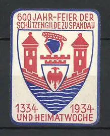 Reklamemarke 600 Jahr-Feier der Schützengilde zu Spandau, 1334-1934, Wappen