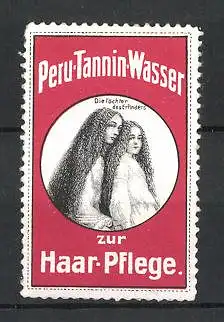 Reklamemarke Peru-Tannin-Wasser zur Haarpflege, Portrait der Töchter des Erfinders