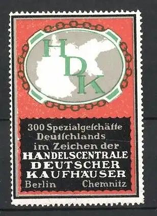 Reklamemarke Handels-Zentrale deutscher Kaufhäuser HDK, Berlin & Chemnitz