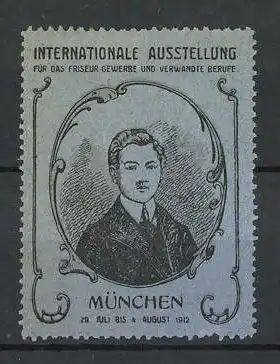 Reklamemarke München, Internationale Ausstellung für das Friseur-Gewerbe 1912, Herrenportrait