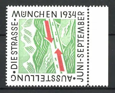 Reklamemarke München, Ausstellung Die Strasse 1934, Autobahnstrecke im Gebirge