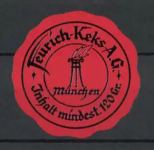 Reklamemarke Feurich-Keks AG, München, Firmenlogo Fackel