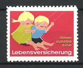 Reklamemarke Ihnen zuliebe eine Lebensversicherung, Geschwisterpaar auf der Schaukel