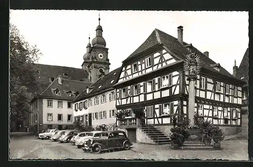 AK Amorbach i. Odenwald, Marktplatz mit katholischer Kirche und Mariensäule