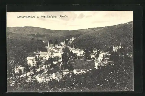 AK Schlangenbad, Ortsansicht von der Wiesbadener Strasse aus gesehen