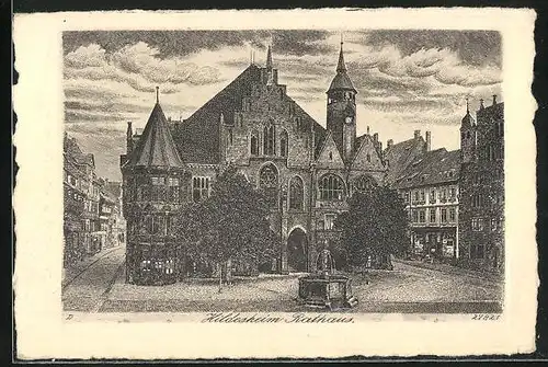 AK Hildesheim, Rathaus mit Brunnen