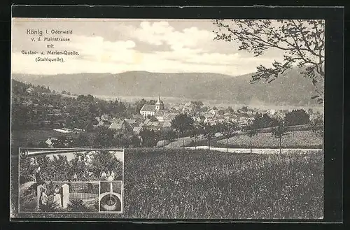 AK König / Odenwald, Blick von der Mainstrasse, Gustav- und Marienquelle