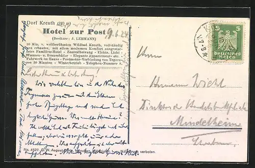 AK Kreuth i. B., Hotel zur Post mit Leonhardstein