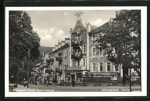 AK Schlangenbad / Taunus, Rheingauer Strasse mit Hotel Victoria