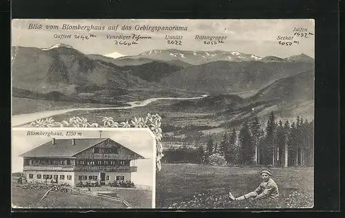 AK Wackersberg, Blomberghaus mit Gebirgspanorama
