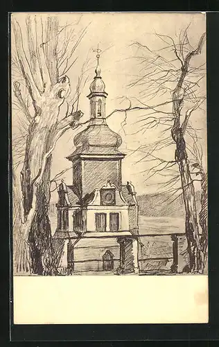 Künstler-AK Rudolstadt, Stadtkirche vom Schlossgarten aus
