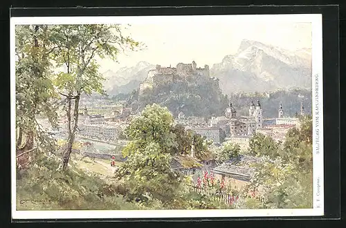 Künstler-AK Edward Theodore Compton: Salzburg, Totalansicht v. Kapuzinerberg