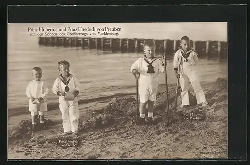 AK Prinzen Hubertus und Friedrich von Preussen mit Söhnen des Grossherzogs von Mecklenburg