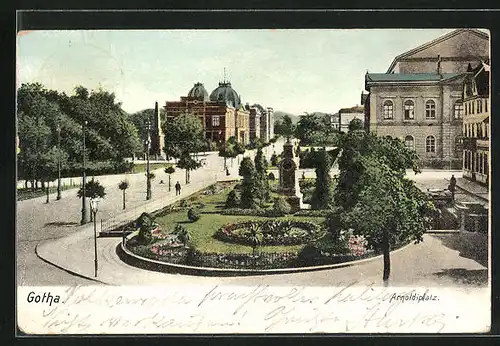 AK Gotha, Arnoldiplatz mit Denkmal