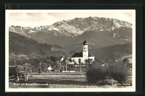 AK Bichl, Kirche mit Blick auf Benediktenwand