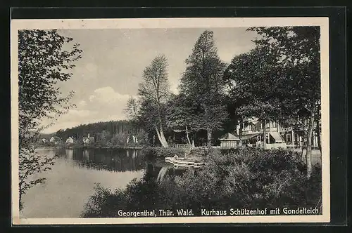 AK Georgenthal / Thür. Wald, Kur- und Gasthaus Schützenhof mit Gondelteich