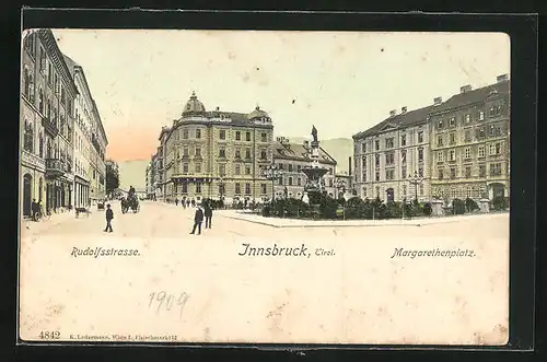 AK Innsbruck, Rudolfstrasse, Margarethenplatz
