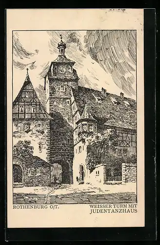 AK Rothenburg o. d. Tauber, Weisser Turm mit Judentanzhaus