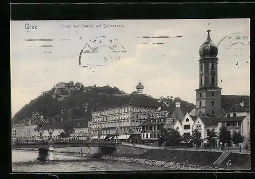 AK Graz, Franz Karl-Brücke mit Schlossberg