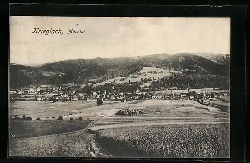AK Krieglach, Panorama von der Anhöhe aus gesehen