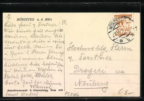 AK Mürzsteg, Totalansicht mit Gebirgspanorama