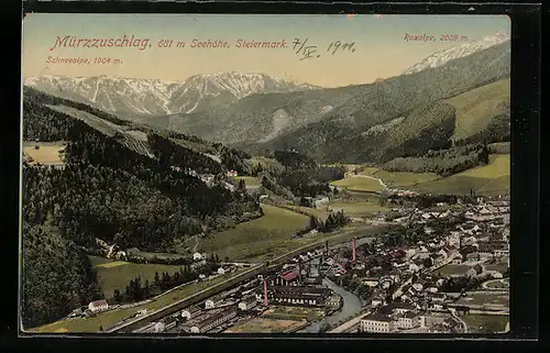 AK Mürzzuschlag, Panorama mit Schneealpe und Raxalpe
