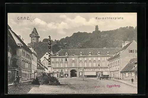 AK Graz, Karmeliterplatz mit Möbel-Fabrik F. Hausleitner