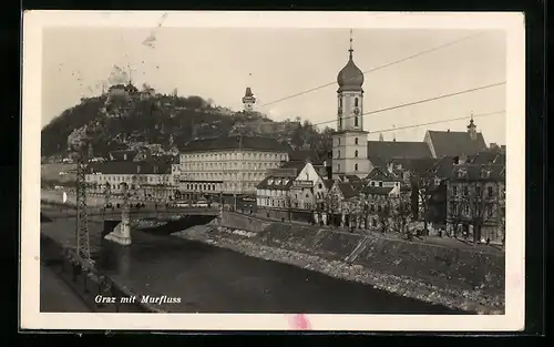 AK Graz, Teilansicht mit Murfluss