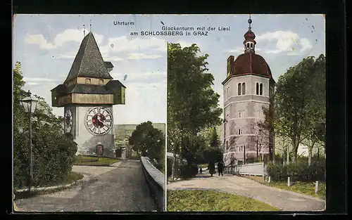 AK Graz, Uhrturm und Glockenturm mit der Liesl am Schlossberg