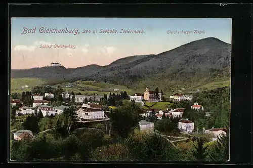 AK Bad Gleichenberg, Ortsansicht mit Schloss Gleichenberg u. Gleichenberger Kogel
