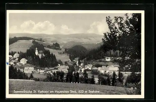 AK St. Kathrein am Hauenstein, Totale von der Bergwiese aus gesehen