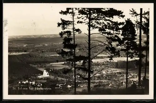 AK St. Johann bei Herberstein, Panorama vom Berg aus gesehen