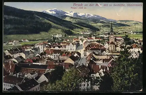 AK Bruck an der Mur, Gesamtansicht mit Mugel