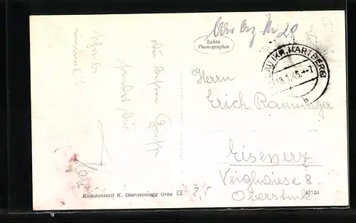 AK Pöllau, Blick von der Bergwiese auf Ort mit Kirche