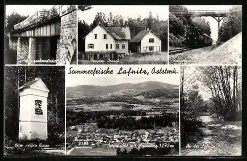 AK Lafnitz, Ortsansicht mit Nasenberg, Römerbrücke, Pension Orasch