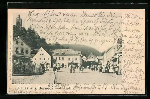AK Berneck, Marktplatz mit Passanten